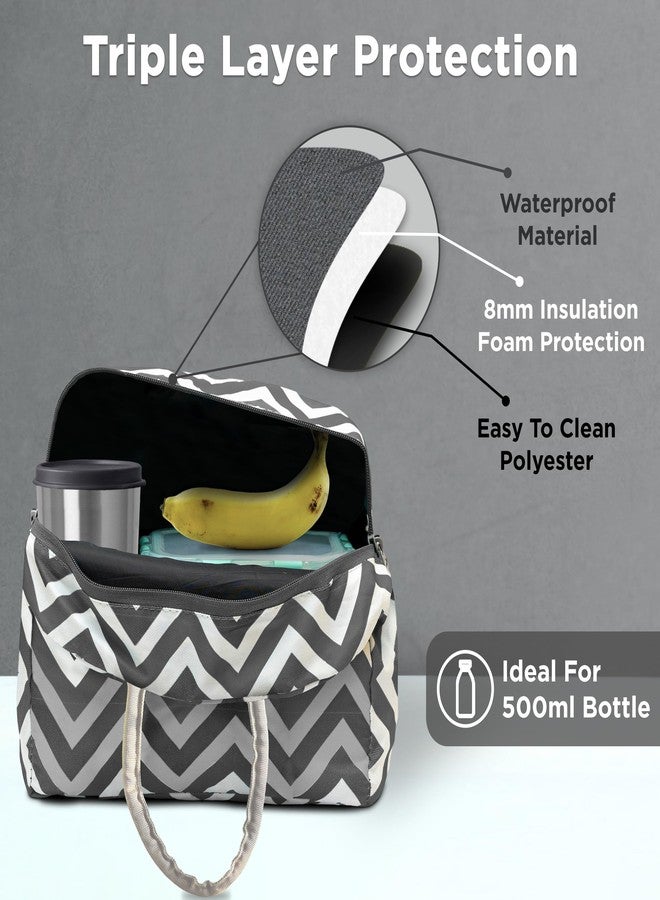 Allo Lunch Bag for Office, School & College, Washable Unisex Tiffin Bag for Men, Women & Kids, Lightweight, Leakproof, Water and Dust Resistant Multipurpose Lunch Bag, 5 litres, Grey Chevron - Image 2